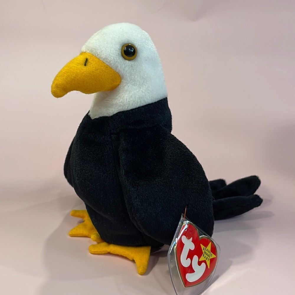 Baldy The Bald Eagle 1996 Ty Beanie Baby P.E. Pellets Vintage ear and Tush tags